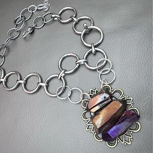 TITANIUM AURA QUARTZ Handcrafted Chain Link Choker Pendant-Necklace Vivid Purple
